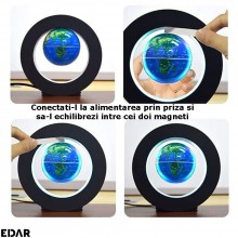 Glob Pamantesc Magnetic Plutitor EDAR Cu Iluminare Led, Suport Rotund, Alimentare Priza, Negru Glob Pamantesc Magnetic Plutitor EDAR Cu Iluminare Led, Suport Rotund, Alimentare Priza, Negru