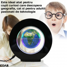 Glob Pamantesc Magnetic Plutitor EDAR Cu Iluminare Led, Suport Rotund, Alimentare Priza, Negru Glob Pamantesc Magnetic Plutitor EDAR Cu Iluminare Led, Suport Rotund, Alimentare Priza, Negru