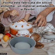 Forma Din Silicon Pentru Prajituri EDAR, Reutilizabila, Rotunda, Diametru 21.5 Cm, Gri