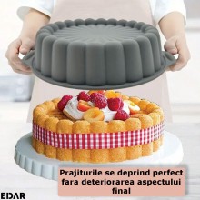 Forma Din Silicon Pentru Prajituri EDAR, Reutilizabila, Rotunda, Diametru 20 Cm, Inaltime 6 Cm, Gri