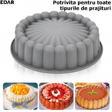 Forma Din Silicon Pentru Prajituri EDAR, Reutilizabila, Rotunda, Diametru 20 Cm, Inaltime 6 Cm, Gri