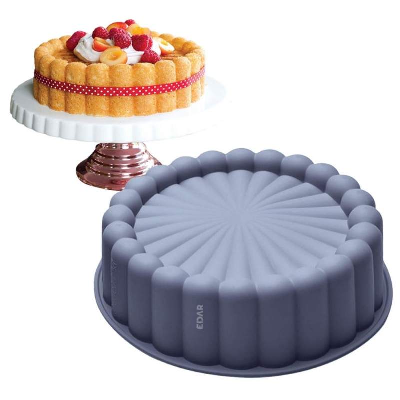 Forma Din Silicon Pentru Prajituri EDAR, Reutilizabila, Rotunda, Diametru 20 Cm, Inaltime 6 Cm, Gri