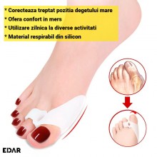 Set 2 Corectoare EDAR Pentru Monturi, Confort La Mers, Corectarea Pozitiei Degetului Mare, Silicon Moale, Alb