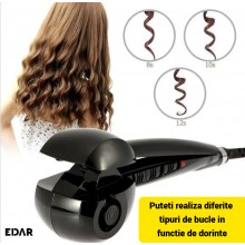 Ondulator Automat de Par EDAR, Profesional, Invelis Ceramic, Reglaj 3 Nivele de Temperatura, 230°C, Culoare Neagra