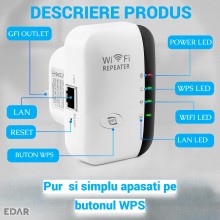 Amplificator EDAR Pentru Semnal Wifi, Adaptor Wireless Cu Acoperire 10m, 2.4 Ghz, Viteza 300 Mbps, Alb/Negru Amplificator EDAR Pentru Semnal Wifi, Adaptor Wireless Cu Acoperire 10m, 2.4 Ghz, Viteza 300 Mbps, Alb/Negru