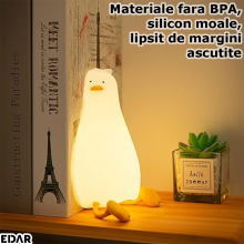Lampa De Veghe Portabila Rata EDAR, Silicon Moale, Pentru Copii/Adulti, Control Tactil, 4 Culori Lumina Ambientala, Mod Schim...