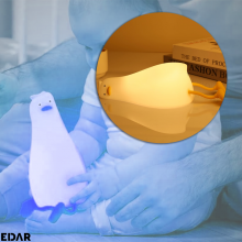 Lampa De Veghe Portabila Rata EDAR, Silicon Moale, Pentru Copii/Adulti, Control Tactil, 4 Culori Lumina Ambientala, Mod Schim...