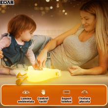 Lampa De Veghe Portabila Rata EDAR, Silicon Moale, Pentru Copii/Adulti, Control Tactil, 4 Culori Lumina Ambientala, Mod Schim...