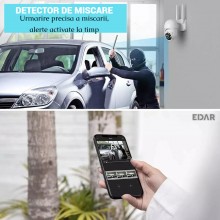 Camera Supraveghere Exterior EDAR WIFI IP66, FullHD, Viziune Nocturna Color cu 10 LED-uri, Detector Miscare, Stocare pe Card ...