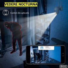 Camera Supraveghere Exterior EDAR WIFI IP66, FullHD, Viziune Nocturna Color cu 10 LED-uri, Detector Miscare, Stocare pe Card ...