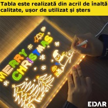 Tabla Pentru Desen/Scriere Acrilica EDAR, Iluminare LED, Interactiva, 7 Carioci Incluse, Suport Reglabil Inclus, Ideala Pentr...