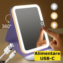 Oglinda Cosmetica EDAR pentru Machiaj cu Iluminare LED, 3 Moduri de Lumina, Control Touch, Pliabila si Portabila, 23 x 17 cm,...