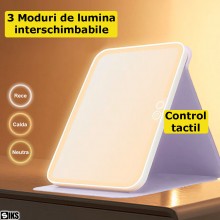 Oglinda Cosmetica EDAR pentru Machiaj cu Iluminare LED, 3 Moduri de Lumina, Control Touch, Pliabila si Portabila, 23 x 17 cm,...