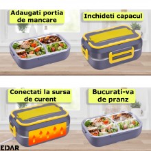 Caserola Termica Pranz EDAR, Cu Incalzire, Alimentare Priza Sau Auto, Pentru Casa, Masina, Scoala, Furculita Si Lingurita Inc... Caserola Termica Pranz EDAR, Cu Incalzire, Alimentare Priza Sau Auto, Pentru Casa, Masina, Scoala, Furculita Si Lingurita Inc...