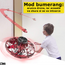 Mini Drona OZN SIKS, Model Disc Zburator Interactiv, Cu 5 Senzori Infrarosu, Lumina Led, Control Gestual, Incarcare USB, Rosu