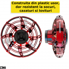 Mini Drona OZN SIKS, Model Disc Zburator Interactiv, Cu 5 Senzori Infrarosu, Lumina Led, Control Gestual, Incarcare USB, Rosu