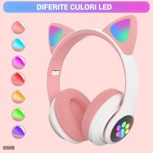 Casti Wireless Pliabile EDAR cu Urechi de Pisica, Bluetooth 5.0, Sunet HiFi Bass Stereo, LED Luminos, Slot TF, Handsfree, Cul...