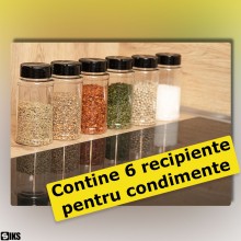 Organizator Condimente SIKS, Suport Condimente, cu 6 Recipiente Pentru Condimente, Montare Sub Raft, 32 x 13.5 x 8.5 Cm, Alb/Gri