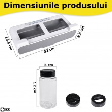 Organizator Condimente SIKS, Suport Condimente, cu 6 Recipiente Pentru Condimente, Montare Sub Raft, 32 x 13.5 x 8.5 Cm, Alb/Gri