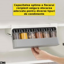 Organizator Condimente SIKS, Suport Condimente, cu 6 Recipiente Pentru Condimente, Montare Sub Raft, 32 x 13.5 x 8.5 Cm, Alb/Gri