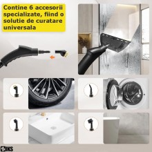 Aparat De Curatat Cu Aburi Portabil SIKS, Multifunctional, Putere 2500 W, Abur 30-50 ML / Min, Rezervor 1200 Ml, 6 Accesorii ...