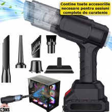 Aspirator Auto de Mana Portabil Cu Acumulator SIKS, Puternic Practic Si Usor, Putere 150W, Acumulator 48Vf 1.3Ah, Cu 6 Acceso...