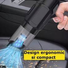 Aspirator Auto de Mana Portabil Cu Acumulator SIKS, Puternic Practic Si Usor, Putere 150W, Acumulator 48Vf 1.3Ah, Cu 6 Acceso...