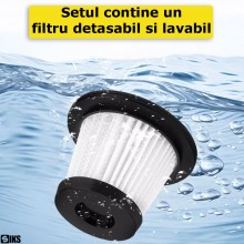 Aspirator Auto de Mana Portabil Cu Acumulator SIKS, Puternic Practic Si Usor, Putere 150W, Acumulator 48Vf 1.3Ah, Cu 6 Acceso...