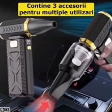 Mini Suflanta Aer Si Aspirator Fara Fir SIKS, 2 in 1, 5 Viteze, 3 Accesorii, Lumina LED, Portabila, Pentru Indepartare Praf P...