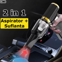 Mini Suflanta Aer Si Aspirator Fara Fir SIKS, 2 in 1, 5 Viteze, 3 Accesorii, Lumina LED, Portabila, Pentru Indepartare Praf P...