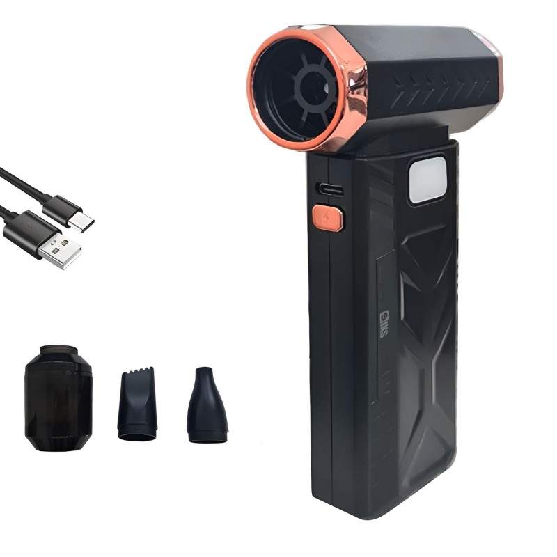 Mini Suflanta Aer Si Aspirator Fara Fir SIKS, 2 in 1, 5 Viteze, 3 Accesorii, Lumina LED, Portabila, Pentru Indepartare Praf P...