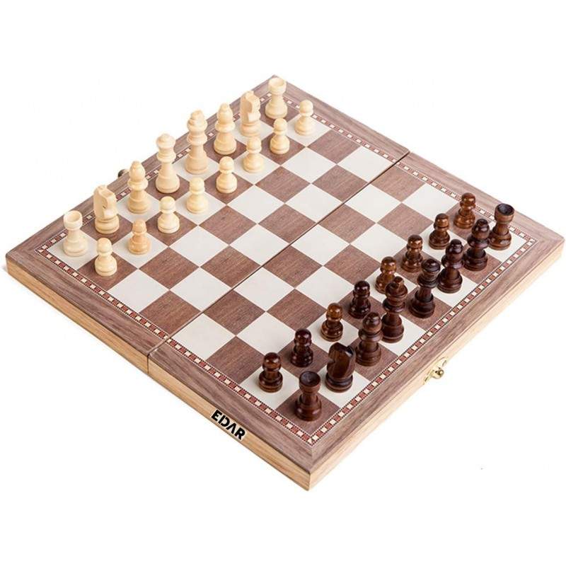 Set Joc 3 în 1 EDAR, Sah, Table si Dame, Cutie Din Lemn, Dimensiune Tabla Pliata 35x17 cm Set Joc 3 în 1 EDAR, Sah, Table si Dame, Cutie Din Lemn, Dimensiune Tabla Pliata 35x17 cm