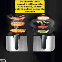 Friteuza Air Fryer Dubla SIKS, Functionare Cu Aer Cald, Fara Ulei, 8 Programe Automate, Capacitate 9L, Temperatura Ajustabila... Friteuza Air Fryer Dubla SIKS, Functionare Cu Aer Cald, Fara Ulei, 8 Programe Automate, Capacitate 9L, Temperatura Ajustabila...