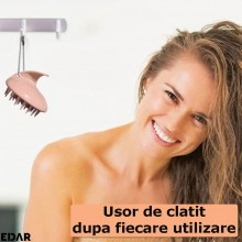 Dispozitiv Pentru Masaj Capilar EDAR, Perie Din Silicon, Samponare si Curatare Scalp, Stimuleaza Cresterea Parului, Maner Erg...