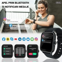 Ceas Inteligent EDAR, Smartwach Multifunctional, Monitorizare Puls, Tensiune si Oxigen In Sange, Functii Fitness, Apel, Notif... Ceas Inteligent EDAR, Smartwach Multifunctional, Monitorizare Puls, Tensiune si Oxigen In Sange, Functii Fitness, Apel, Notif...
