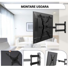 Suport De Perete EDAR Pentru Televizor, Reglabil cu 2 Brate, HDL-117B-2, Greutate Maxima Suportata 50kg, Metal, Negru