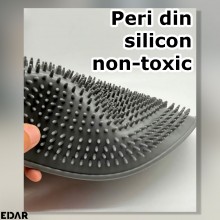 Covoras Din Silicon Pentru Baie Sau Dus EDAR, Functie Masaj Picioare, Antiaderent, Ventuze, Design Iepuras, 44 x 44 Cm, Gri