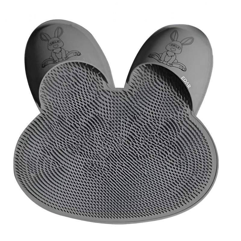 Covoras Din Silicon Pentru Baie Sau Dus EDAR, Functie Masaj Picioare, Antiaderent, Ventuze, Design Iepuras, 44 x 44 Cm, Gri
