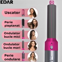Perie Electrica 5 in 1 EDAR, 5 Capete Interschimbabile, Ondulator, Uscator, Perie, Directie De Rotatie Stanga-Dreapta, 3 Trep... Perie Electrica 5 in 1 EDAR, 5 Capete Interschimbabile, Ondulator, Uscator, Perie, Directie De Rotatie Stanga-Dreapta, 3 Trep...