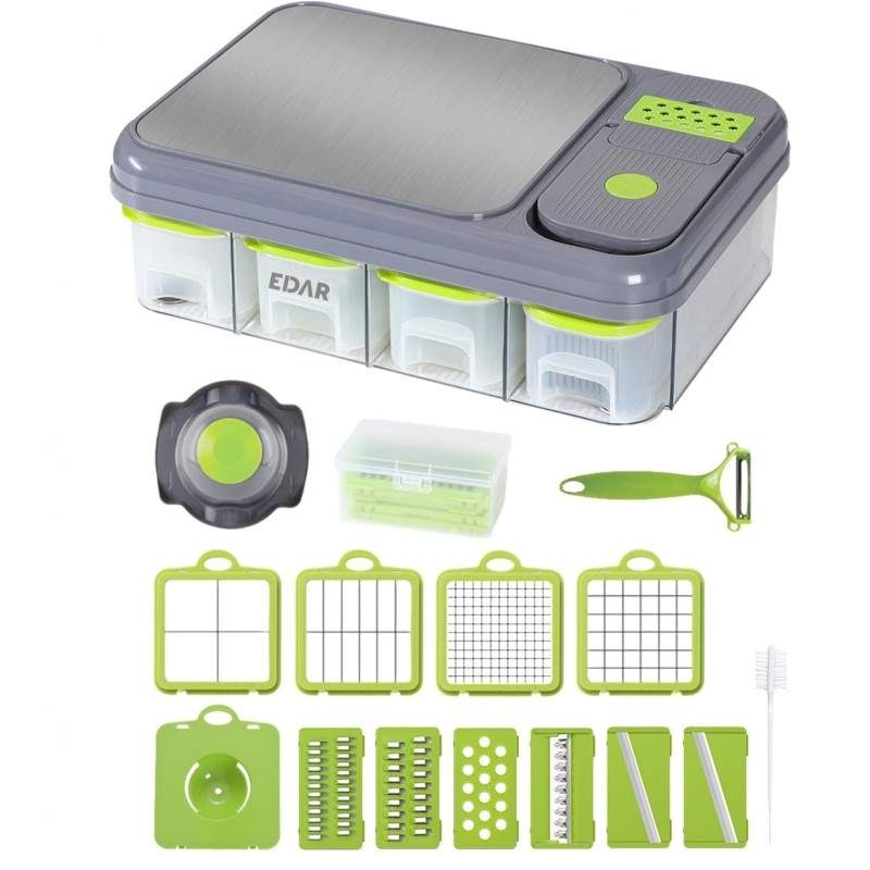 Razatoare si Tocator Multifunctional EDAR 28 Piese, Accesorii Interschimbabile, Lama Otel Inoxidabil, Pentru Legume si Fructe...