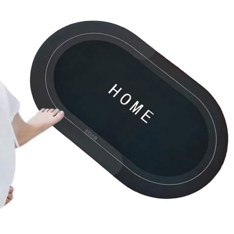 Covoras De Baie EDAR, Cu Mesaj Home, Absorbant, Antiderapant, Material Moale, Curatoare Usoara, 77 x 47.5, Gri Inchis