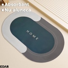 Covoras De Baie EDAR, Cu Mesaj Home, Absorbant, Antiderapant, Material Moale, Curatoare Usoara, 77 x 47.5, Gri/Verde Inchis