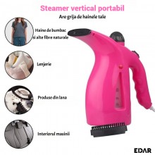 Aparat Steamer Vertical EDAR Portabil Pentru Haine, Calcat Cu Aburi De Mana, Ideal Pentru Calatorii, Indicator Nivel Apa, Val...