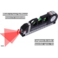 Nivela Laser Multifunctionala EDAR cu Boloboc si Ruleta, Functioneaza cu 3 Baterii AG13, Lungime Ruleta 2.5m, Negru Nivela Laser Multifunctionala EDAR cu Boloboc si Ruleta, Functioneaza cu 3 Baterii AG13, Lungime Ruleta 2.5m, Negru