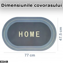 Covoras De Baie EDAR, Cu Mesaj Home, Absorbant, Antiderapant, Material Moale, Curatoare Usoara, 77 x 47.5, Albastru/Gri Deschis