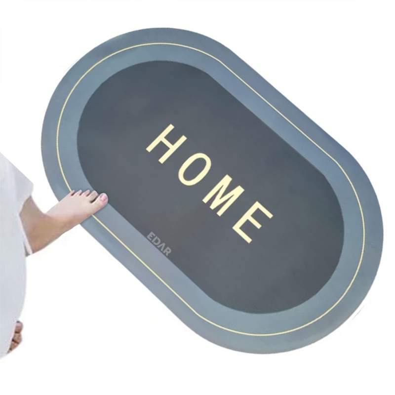 Covoras De Baie EDAR, Cu Mesaj Home, Absorbant, Antiderapant, Material Moale, Curatoare Usoara, 77 x 47.5, Albastru/Gri Deschis