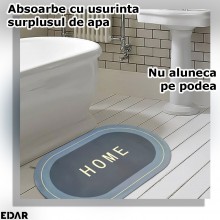 Covoras De Baie EDAR, Cu Mesaj Home, Absorbant, Antiderapant, Material Moale, Curatoare Usoara, 77 x 47.5, Albastru/Gri Deschis