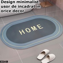 Covoras De Baie EDAR, Cu Mesaj Home, Absorbant, Antiderapant, Material Moale, Curatoare Usoara, 77 x 47.5, Albastru/Gri Deschis