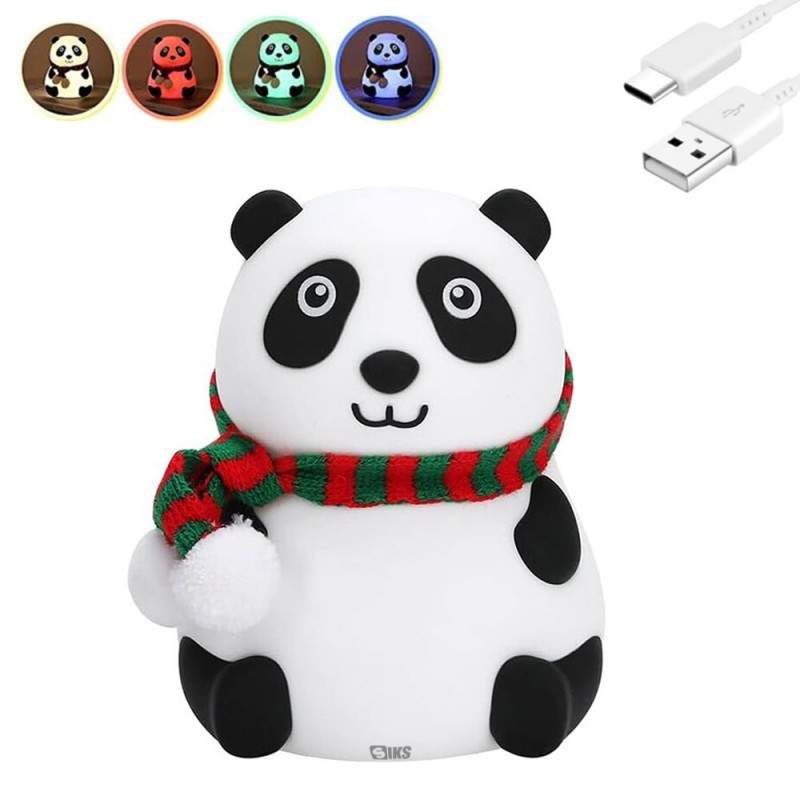 Lampa De Veghe SIKS Pentru Copii, Veioza Pentru Camera Copiilor, Model Panda, Din Silicon Moale, Cu Touch-Control, Reincarcar...