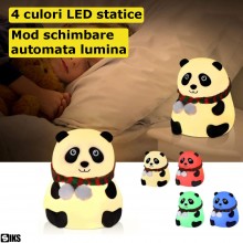 Lampa De Veghe SIKS Pentru Copii, Veioza Pentru Camera Copiilor, Model Panda, Din Silicon Moale, Cu Touch-Control, Reincarcar...